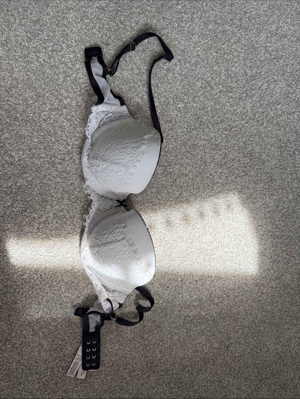 White Lace Bra with Black Straps